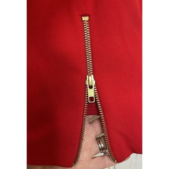 BETSY & ADAM Red Bell Sleeve Gold Zipper Midi Formal Sheath Cocktail Dress 4 - Picture 7 of 12